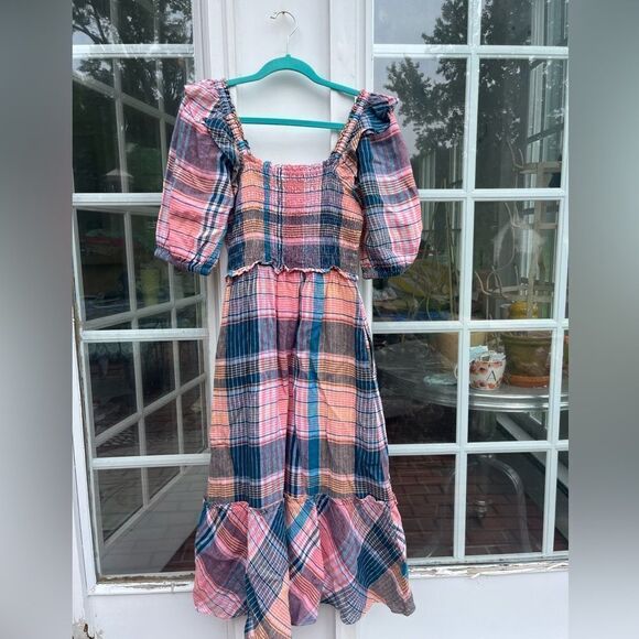 Vineyard Vines Smocked Puff Sleeve Plaid Midi Dress NWT - Picture 6 of 9